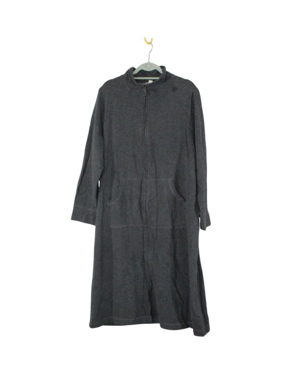 LL Bean Gray Kangaroo Pockets Lounge Robe Maxi Coat Plus Size 1X